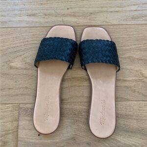 Madewell Black Woven Leather Slide Sandals Size 8